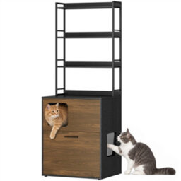 Yaheetech Pet Side Table With Cat Litter Box Cabinet, Multi-Functional Cat Furniture, Black/walnut - thumbnail 2