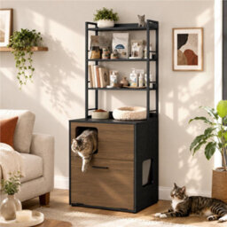Yaheetech Pet Side Table With Cat Litter Box Cabinet, Multi-Functional Cat Furniture, Black/walnut - thumbnail 1
