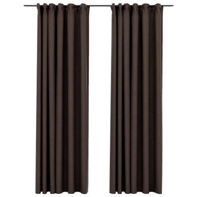 Berkfield Premium Linen-Look Blackout Curtains With Hooks 2 Pcs Taupe 140X245 Cm