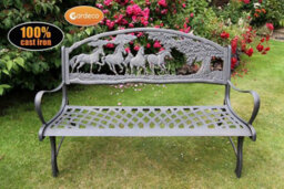 Gardeco 100% Cast Iron Bench With Horses And Tree