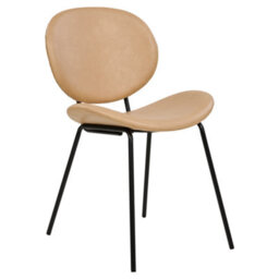 Beliani Set Of 2 Armless Dining Chairs Sand Beige Faux Pu Leather Black Iron Legs Contemporary - thumbnail 4