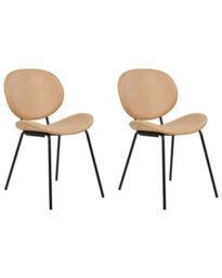 Beliani Set Of 2 Armless Dining Chairs Sand Beige Faux Pu Leather Black Iron Legs Contemporary - thumbnail 3