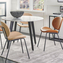 Beliani Set Of 2 Armless Dining Chairs Sand Beige Faux Pu Leather Black Iron Legs Contemporary - thumbnail 2