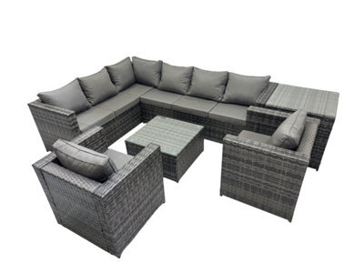 Fimous Rattan Garden Furniture Patio Furniture Sets With Corner Sofa Square Coffee Table Side Table Dark Grey Mixed - image 1