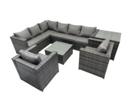 Fimous Rattan Garden Furniture Patio Furniture Sets With Corner Sofa Square Coffee Table Side Table Dark Grey Mixed