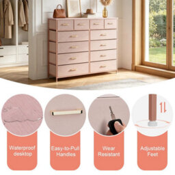 12 Drawer Pink Tall Chests Of Drawers Storage Cabinet Bedroom Organiser - thumbnail 4