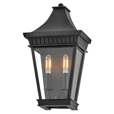 Luminosa Lighting Elstead Hinkley Chapel Hill Outdoor Wall Lantern Traditional Museum Black Ip44 2X E14 - image 1