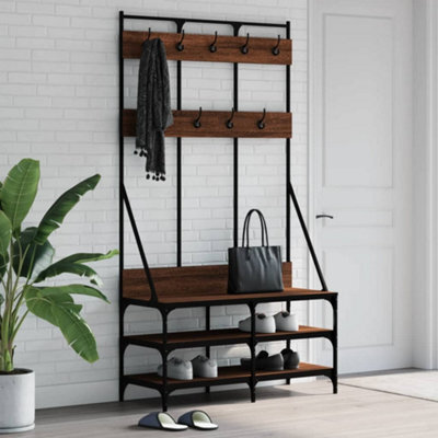 Walplus Clothes Rack With Shoe Storage Brown Oak 100X40X184 Cm - image 1
