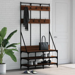 Walplus Clothes Rack With Shoe Storage Brown Oak 100X40X184 Cm - thumbnail 1