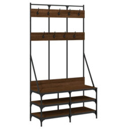 Walplus Clothes Rack With Shoe Storage Brown Oak 100X40X184 Cm - thumbnail 2