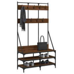 Walplus Clothes Rack With Shoe Storage Brown Oak 100X40X184 Cm - thumbnail 3