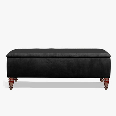 Lisbon Plain 150Cm Ottoman Storage Bench - Plush Velvet Shoe Bench - Black Upholstery Footstool With Storage - image 1