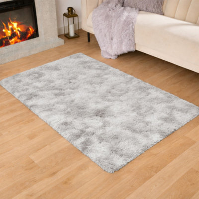 Aspire Homeware Non-Slip Tie Dye Light Grey Shaggy Rug Soft Fluffy, Floor And Kitchen Rug, (L)110Cm X (W)60Cm - image 1