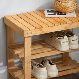 Sobuy Fsr02-K-N, 2 Tiers Bamboo Shoe Rack Shoe Bench, Bathroom Shelf, W50Xd29Xh45 - thumbnail 4