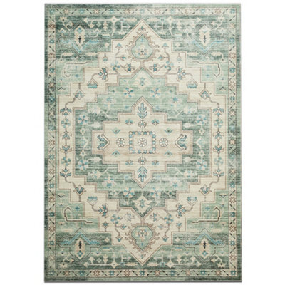 Bedlooms Ember Cashmere Rug 160X230Cm, Tribal Geometric Medallion, Anti Slip, Stain Resistant, Bed & Dining Room Carpet - image 1