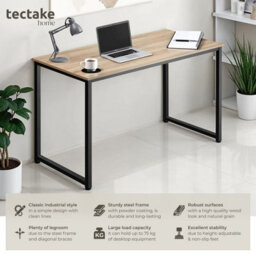 Tectake Desk Flint - Writing, Study, Computer Office Table 120 Cm - Industrial Wood Light, Oak Sonoma - thumbnail 2