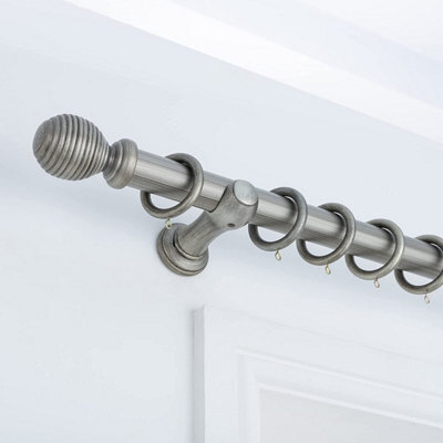 A.unique Home Ribbed Wooden Curtain Pole With Rings And Fittings - 35mm - 240Cm - Antique Silver - image 1