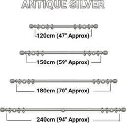 A.unique Home Ribbed Wooden Curtain Pole With Rings And Fittings - 35mm - 240Cm - Antique Silver - thumbnail 4