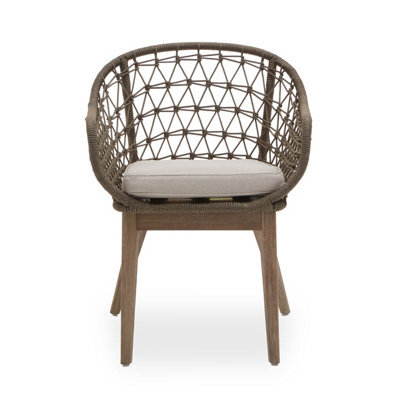 Orsina Rattan Armchair, Airy Single Chair With Grey Cushioning Dining Chair, Wooden Legs Outdoor Chair, Hand-Woven - image 1