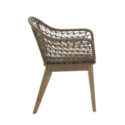 Orsina Rattan Armchair, Airy Single Chair With Grey Cushioning Dining Chair, Wooden Legs Outdoor Chair, Hand-Woven - thumbnail 4