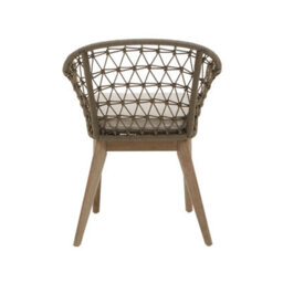 Orsina Rattan Armchair, Airy Single Chair With Grey Cushioning Dining Chair, Wooden Legs Outdoor Chair, Hand-Woven - thumbnail 5