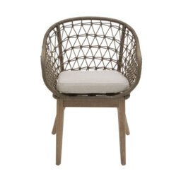 Orsina Rattan Armchair, Airy Single Chair With Grey Cushioning Dining Chair, Wooden Legs Outdoor Chair, Hand-Woven - thumbnail 2