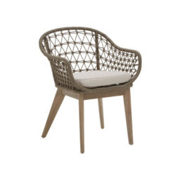Orsina Rattan Armchair, Airy Single Chair With Grey Cushioning Dining Chair, Wooden Legs Outdoor Chair, Hand-Woven - thumbnail 3