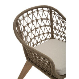 Orsina Rattan Armchair, Airy Single Chair With Grey Cushioning Dining Chair, Wooden Legs Outdoor Chair, Hand-Woven - thumbnail 8