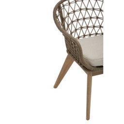 Orsina Rattan Armchair, Airy Single Chair With Grey Cushioning Dining Chair, Wooden Legs Outdoor Chair, Hand-Woven - thumbnail 6