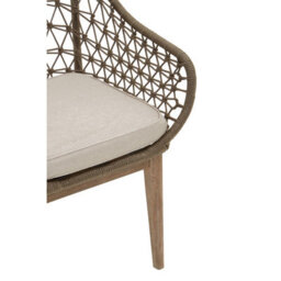 Orsina Rattan Armchair, Airy Single Chair With Grey Cushioning Dining Chair, Wooden Legs Outdoor Chair, Hand-Woven - thumbnail 7