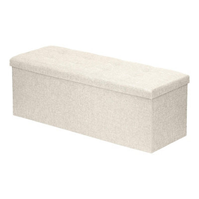 Harbour Housewares Storage Ottoman - 111 X 37 X 39Cm - Cream Linen Large Foldable Bedroom Chest Box Blanket Bench Seat With Lid - image 1