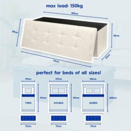 Harbour Housewares Storage Ottoman - 111 X 37 X 39Cm - Cream Linen Large Foldable Bedroom Chest Box Blanket Bench Seat With Lid - thumbnail 2