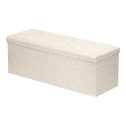 Harbour Housewares Storage Ottoman - 111 X 37 X 39Cm - Cream Linen Large Foldable Bedroom Chest Box Blanket Bench Seat With Lid