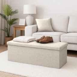 Harbour Housewares Storage Ottoman - 111 X 37 X 39Cm - Cream Linen Large Foldable Bedroom Chest Box Blanket Bench Seat With Lid - thumbnail 6