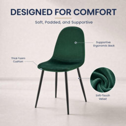 Bravich Ron Velvet Dining Chair - Green, Set Of 4 - thumbnail 7