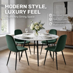 Bravich Ron Velvet Dining Chair - Green, Set Of 4 - thumbnail 6