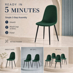 Bravich Ron Velvet Dining Chair - Green, Set Of 4 - thumbnail 8