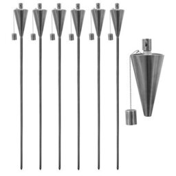 Harbour Housewares 146Cm Metal Garden Torches - Cone - Set Of 6 Silver Outdoor Lighting Oil Fuel Lamp Candle Flame Lantern - thumbnail 1