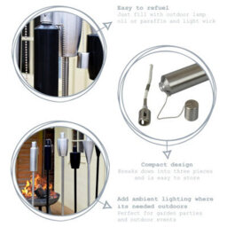 Harbour Housewares 146Cm Metal Garden Torches - Cone - Set Of 6 Silver Outdoor Lighting Oil Fuel Lamp Candle Flame Lantern - thumbnail 2