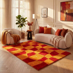 The Rugs Joli Red And Orange Chequered Rug Soft Dense Pile Easy To Clean And Pet Friendly For Living Rooms And Bedrooms - thumbnail 8