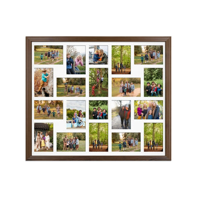 AK Frames 80X70Cm Walnut Classic Multi Photo Frame With White Mount - Holds 20 Apertures (18X) 6X4, (2X) 4X4 Photos - image 1