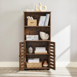 Songmics Vasagle Floor Standing Cabinet, Storage Cabinet,open Compartments, Height-Adjustable Shelf,for Living Room,kitchen,rustic Brown - thumbnail 7