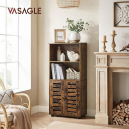 Songmics Vasagle Floor Standing Cabinet, Storage Cabinet,open Compartments, Height-Adjustable Shelf,for Living Room,kitchen,rustic Brown - thumbnail 2
