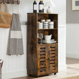 Songmics Vasagle Floor Standing Cabinet, Storage Cabinet,open Compartments, Height-Adjustable Shelf,for Living Room,kitchen,rustic Brown - thumbnail 6