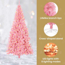 Vidaxl Christmas Tree With 300 Leds With Stand Pink 180 Cm Pvc - thumbnail 8