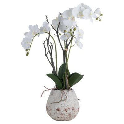 Wyld Haus White Orchid Artificial Plant In Stone-Effect Pot - image 1