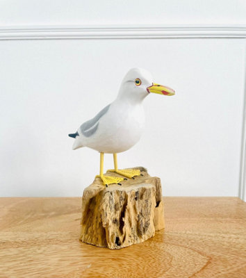 My Square Mile Bird Statue Ornament Wooden Hand Carved Bird Tree Stump British Birds Indoor/outdoor Garden Ornament (Sammie The Seagull) - image 1