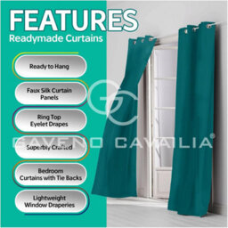 Gc Gaveno Cavailia Silk Sheen Eyelet Curtain 90X90 Teal 100% Polyester Ring Top Fully Lined Drapes - thumbnail 3