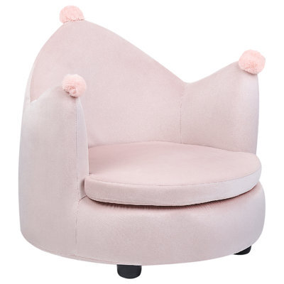 Beliani Kids Armchair Crown Vega Velvet Pastel Pink - image 1