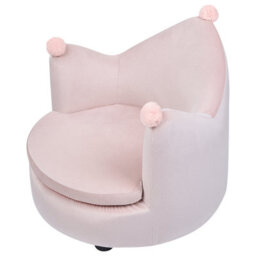 Beliani Kids Armchair Crown Vega Velvet Pastel Pink - thumbnail 6